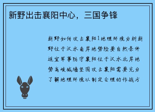 新野出击襄阳中心，三国争锋